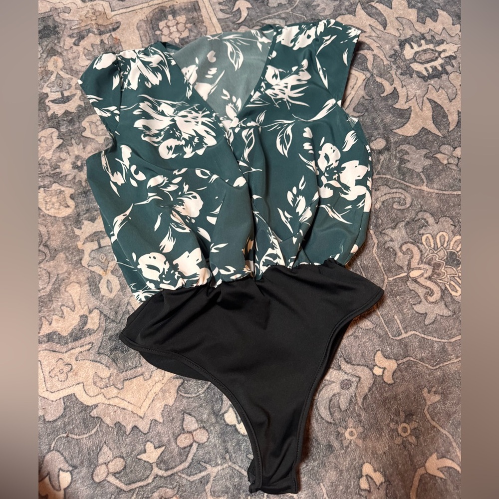 Chic Nation Floral Green and Black bodysuit